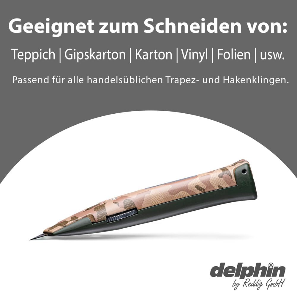 Delphin®-03 Teppichmesser, Design Edition, Feststehende Klinge, Profi Cuttermesser, Alu, Klingen und