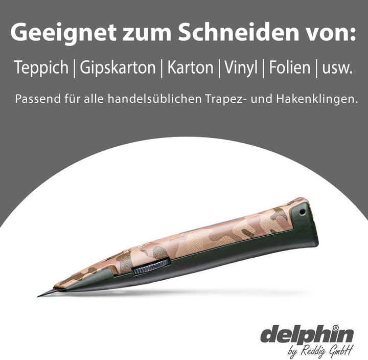 Delphin®-03 Teppichmesser, Design Edition, Feststehende Klinge, Profi Cuttermesser, Alu, Klingen und