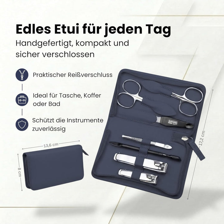 Maniküre Set 7-teilig – Reissverschluss-Etui mit Instrumenten aus Edelstahl & Karbonstahl – Maniküre