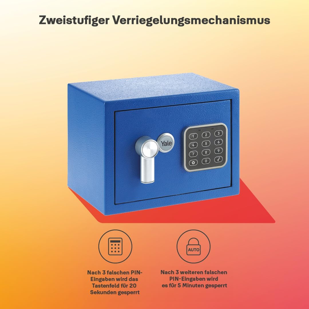 Yale Elektronischer Tresor - YSV/170/DB2/B - Mini - Blau - Standardsicherheit Blue Mini New Version