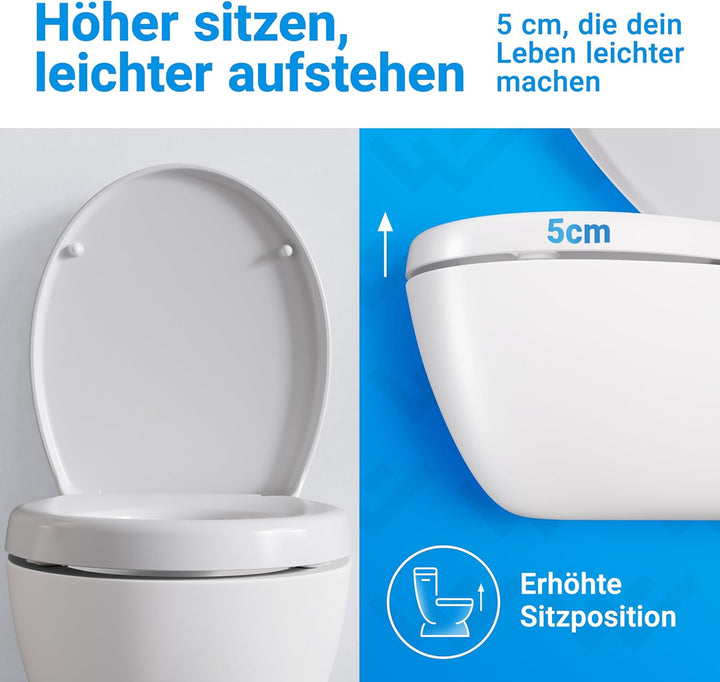 LOBENSWERK Toilettendeckel mit Toilettensitzerhöhung [5 cm] Absolut rutschfest dank Winkelpuffern |