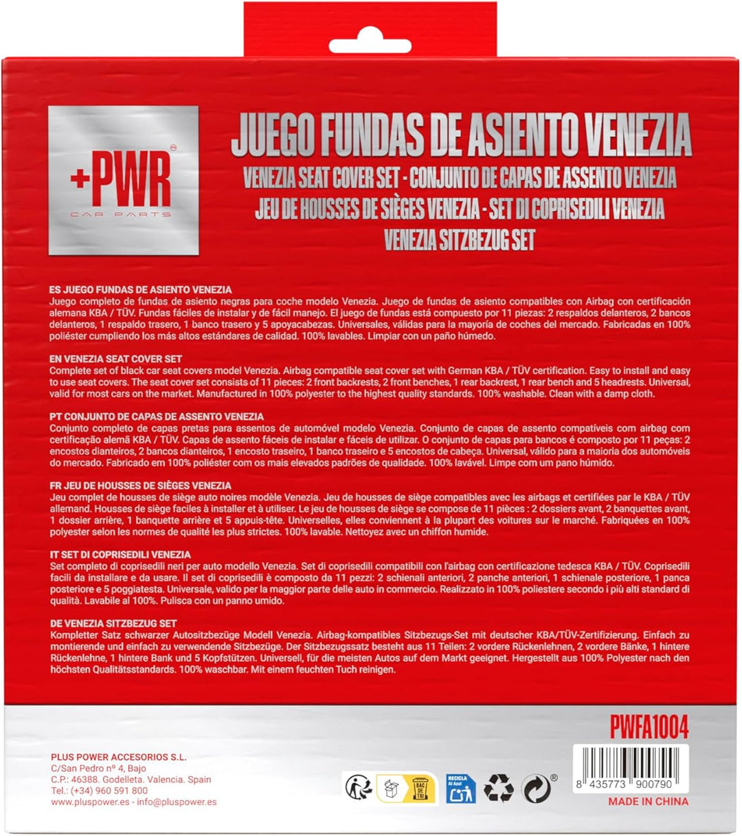 Satz Universal-Sitzbezüge Venezia Schwarz. Airbag-kompatibel, geteilter Rückenreissverschluss. Kompl