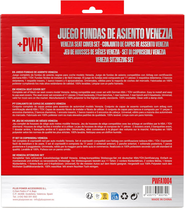 Satz Universal-Sitzbezüge Venezia Schwarz. Airbag-kompatibel, geteilter Rückenreissverschluss. Kompl