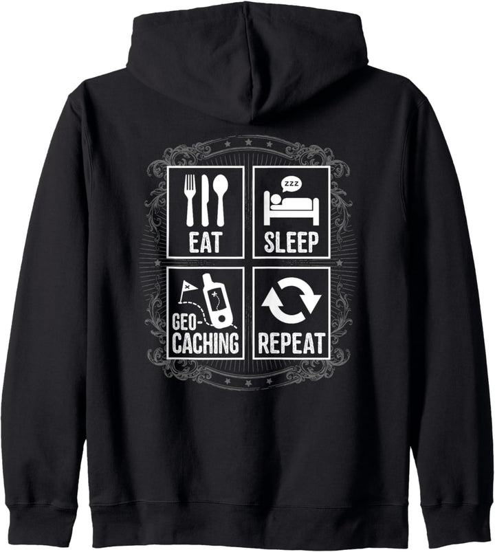 EAT SLEEP Geocaching Repeat Funny Cache Kapuzenjacke