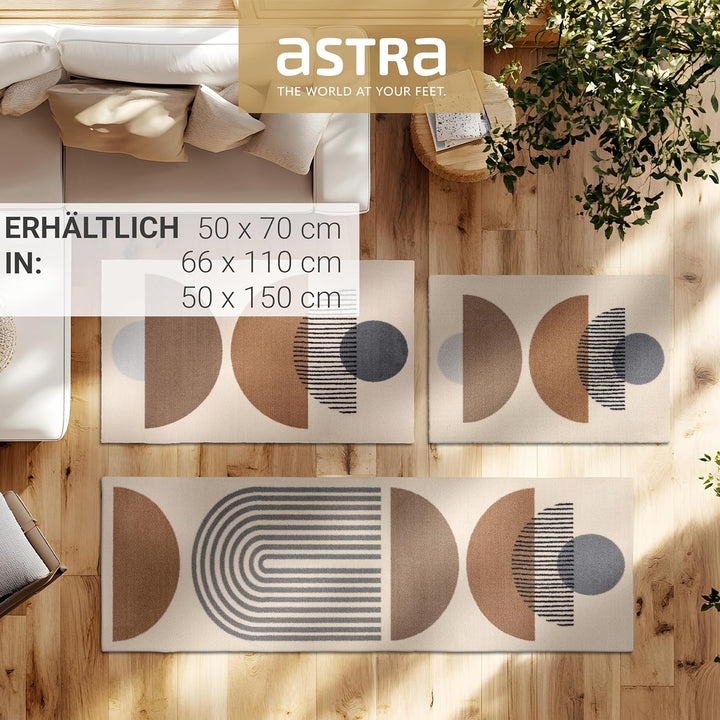 Astra rutschfeste Sauberlaufmatte innen - Kreise beige 66 x 110 cm - Wohnraum Fussmatte Design - Ext