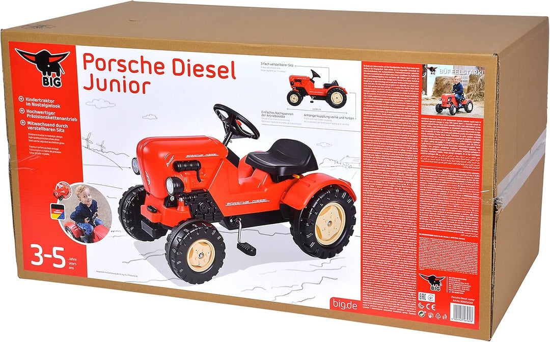 BIG - Porsche Diesel Junior - Kindertrettraktoren, Spielfahrzeug mit Präzisionskettenantrieb, verste