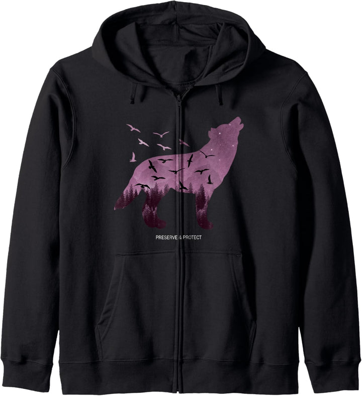 Preserve & Protect Umweltschutz Klimaschutz Silhouette Wolf Kapuzenjacke