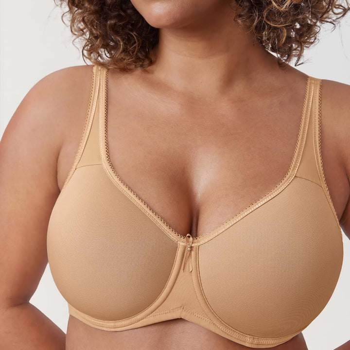 DELIMIRA Damen mit Bügel Nahtlose Vollschalen T-Shirt BH Gepolstert Grosse Grössen 70C Natürlich, 70
