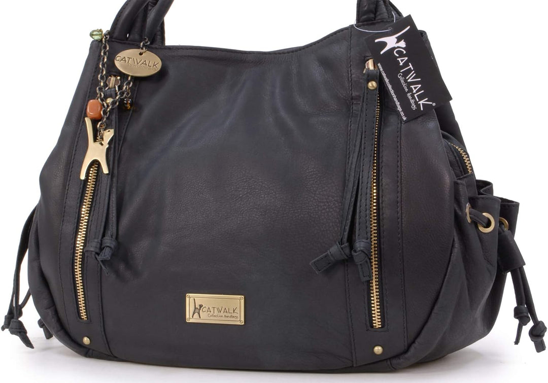 Catwalk Collection Handbags - Leder - Umhängetasche/Shopper/Tote - CAZ Schwarz, Schwarz