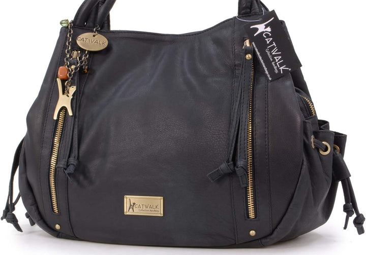 Catwalk Collection Handbags - Leder - Umhängetasche/Shopper/Tote - CAZ Schwarz, Schwarz