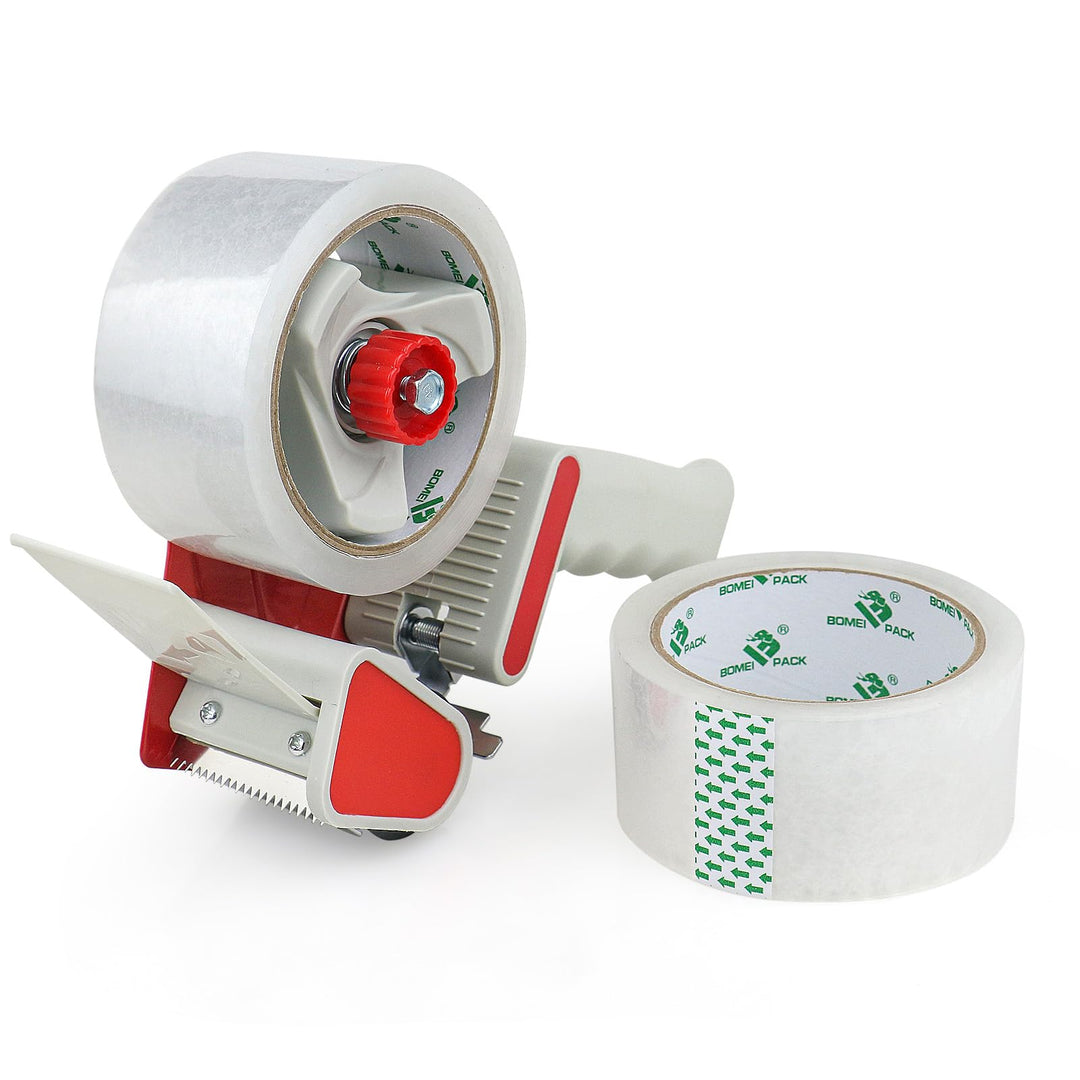 BOMEI PACK Paketklebeband 50 m x 48 mm - transparent - 2er Set mit Abroller - für Pakete und Karton