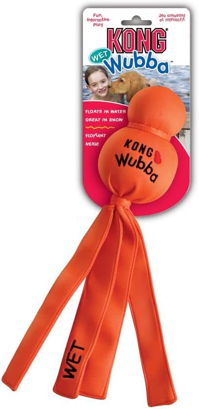 KONG – Wubba Wet – Schwimmendes Wasserspielzeug zum Apportieren (Farbvar.) – Für Grosse Hunde 1 Stüc