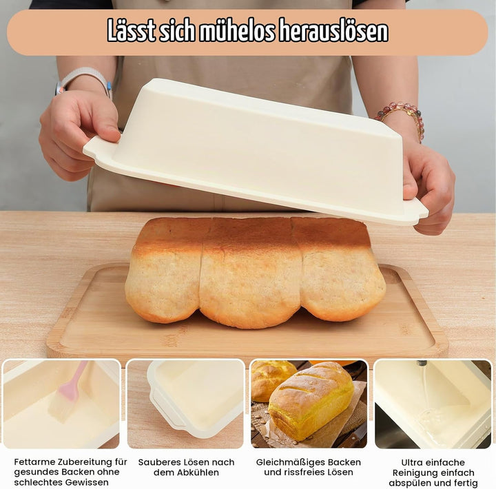 2-Stück Silikon Brotbackform Kasten: Kastenform mit Metallrahmen Hellblau+beige 2PCS-29.6x15.5x6.6cm