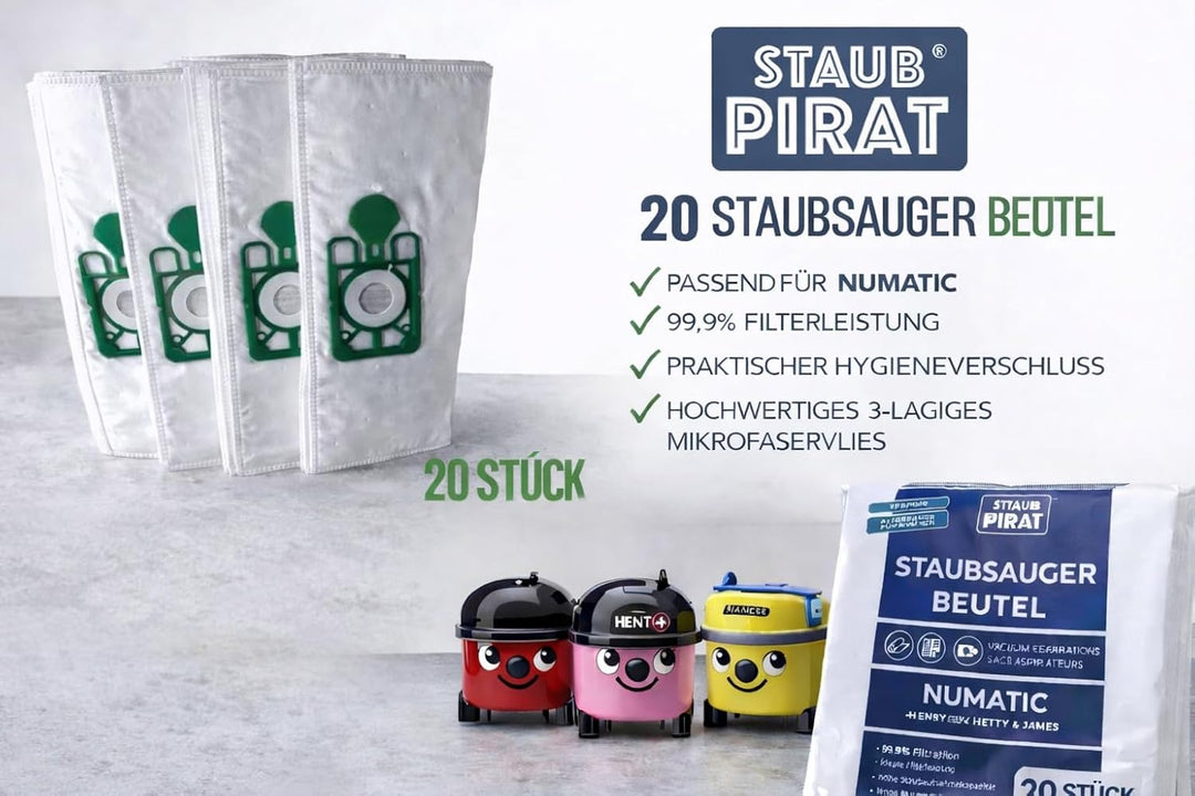 20 Staubsaugerbeutel geeignet für Numatic Henry Hetty James - wie Original Hepa Flo NVM1CH 604015