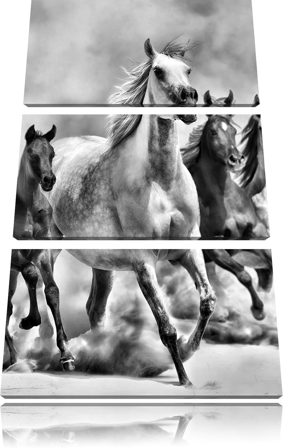 Pixxprint Western Pferde Fohlen / 3-Teilig/Gesamtmass 120cm Leinwandbild bespannt auf Holzrahmen/Wan