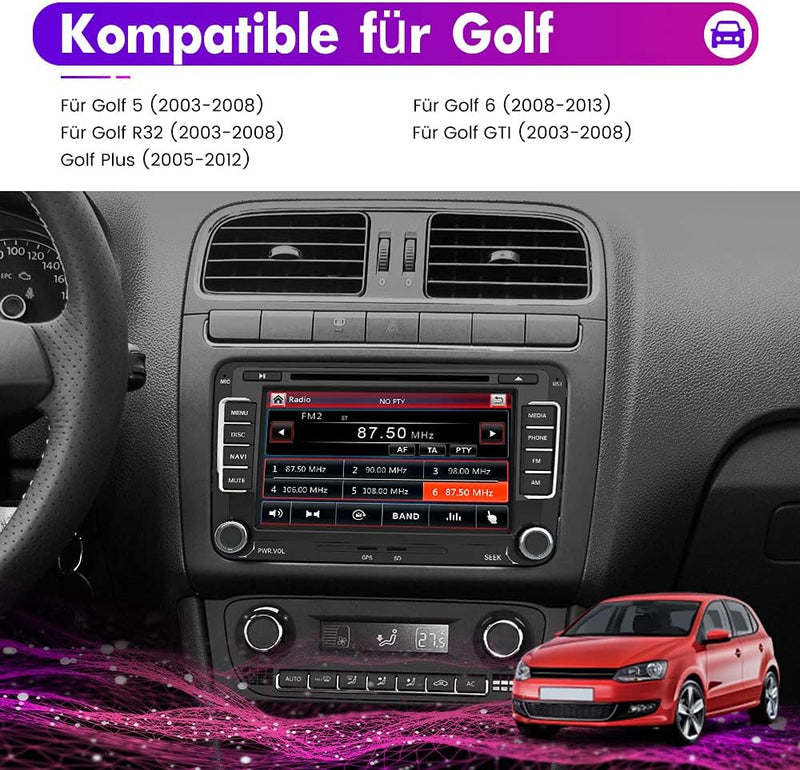 AWESAFE Radio für VW Golf 5 Golf 6, 2DIN Autoradio mit Mirrorlink, 7 Zoll Touchscreen Monitor, SD, U