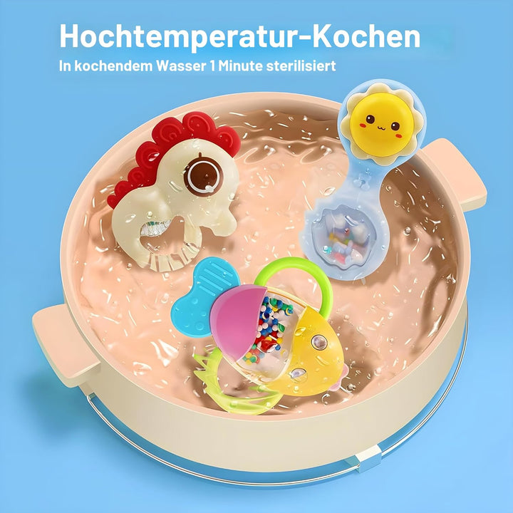 MOONTOY Baby Rassel BeissRing Set Baby Spielzeug ab 0 1 2 3 4 5 6 7 8 9 10 11 12 Monate, 12PCS Shake