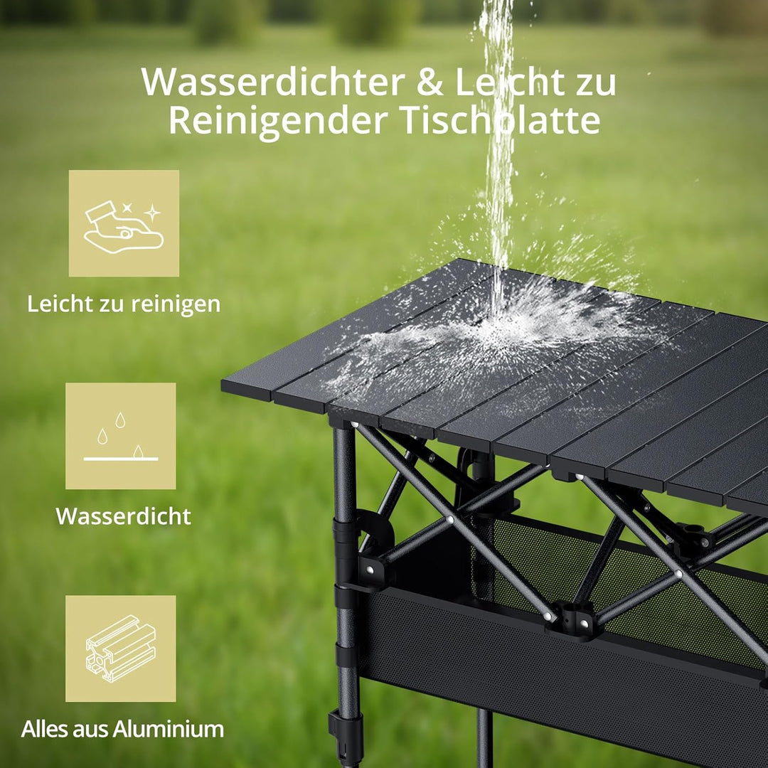 Anbte Campingtisch Aluminium 64x40cm Aufrollbare Tischplatte 2 Verstellbar Höhen 44/70cm Klapptisch