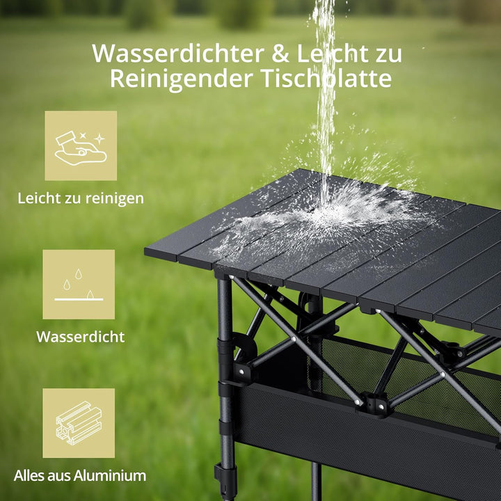 Anbte Campingtisch Aluminium 64x40cm Aufrollbare Tischplatte 2 Verstellbar Höhen 44/70cm Klapptisch