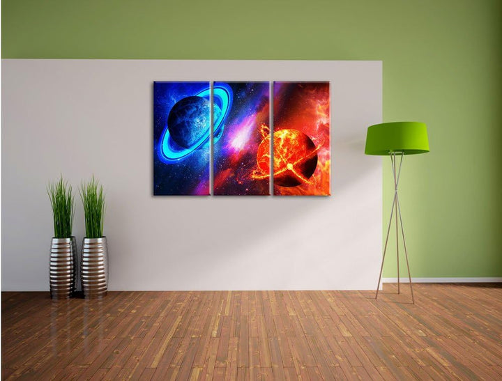 Pixxprint Ausgleich im Weltall 3-Teiler Leinwandbild 120x80 Bild auf Leinwand, XXL