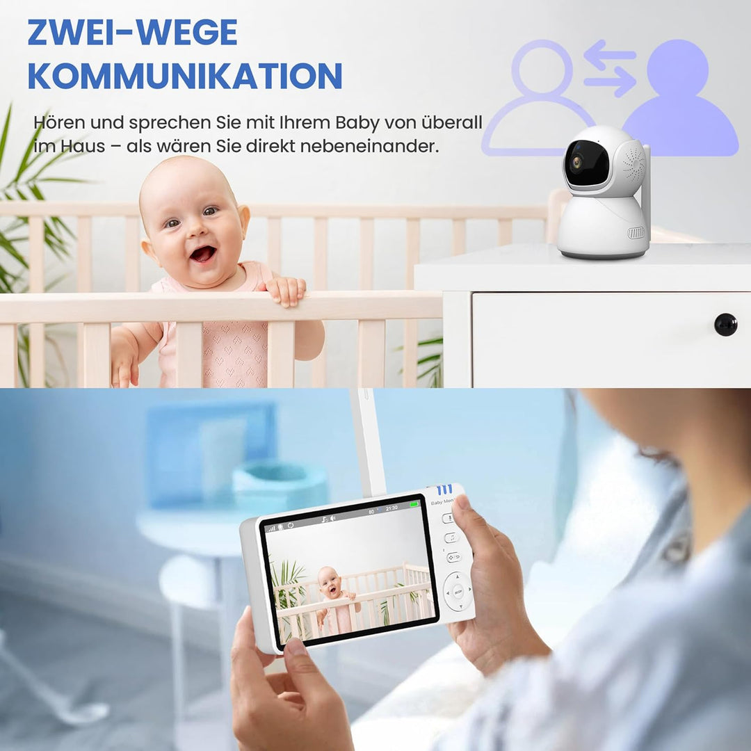Extralink Babyphone mit Kamera ohne WLAN – Baby Monitor mit 5 Zoll Display, Nachtsicht, 2 Wege Audio