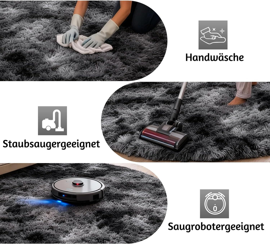 Teppich Rund Kinderzimmer 100 cm Dunkelgrau Schlafzimmer Hochflor-Teppich Waschbarer Buro Weicher Fl