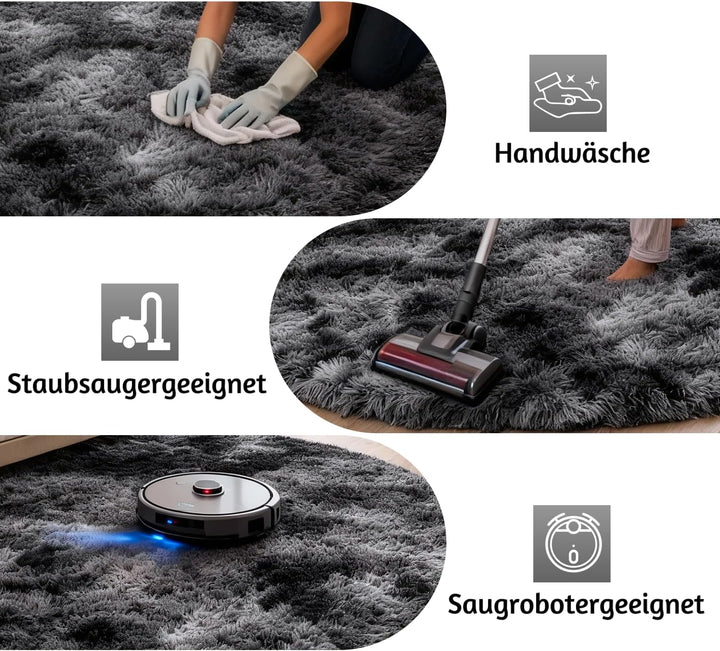Teppich Rund Kinderzimmer 100 cm Dunkelgrau Schlafzimmer Hochflor-Teppich Waschbarer Buro Weicher Fl