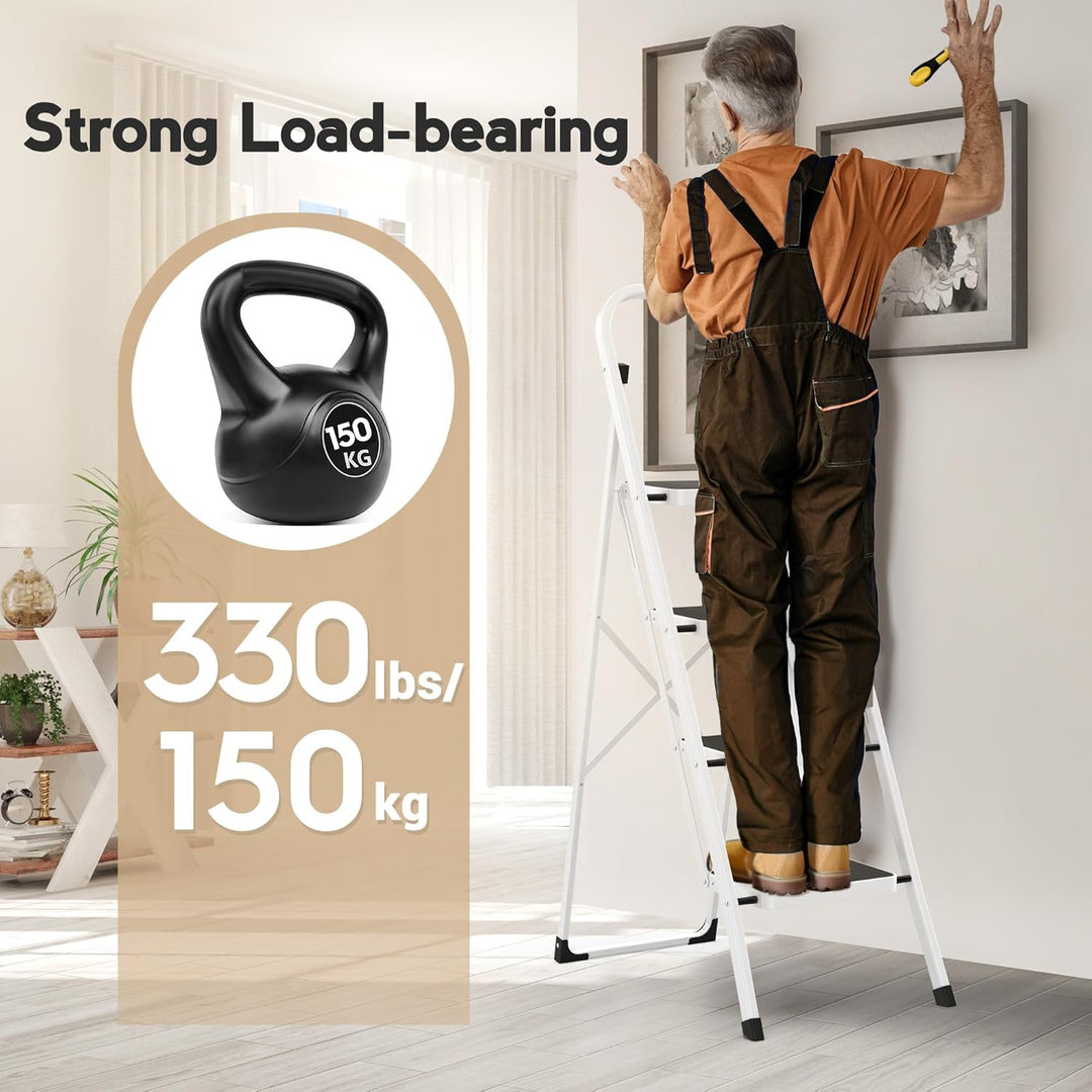 HBTower 4-Stufen-Leiter, Klappstufen Leiter mit Anti-Rutsch-Pedal, Tragbare Robuste Leiter mit Handl