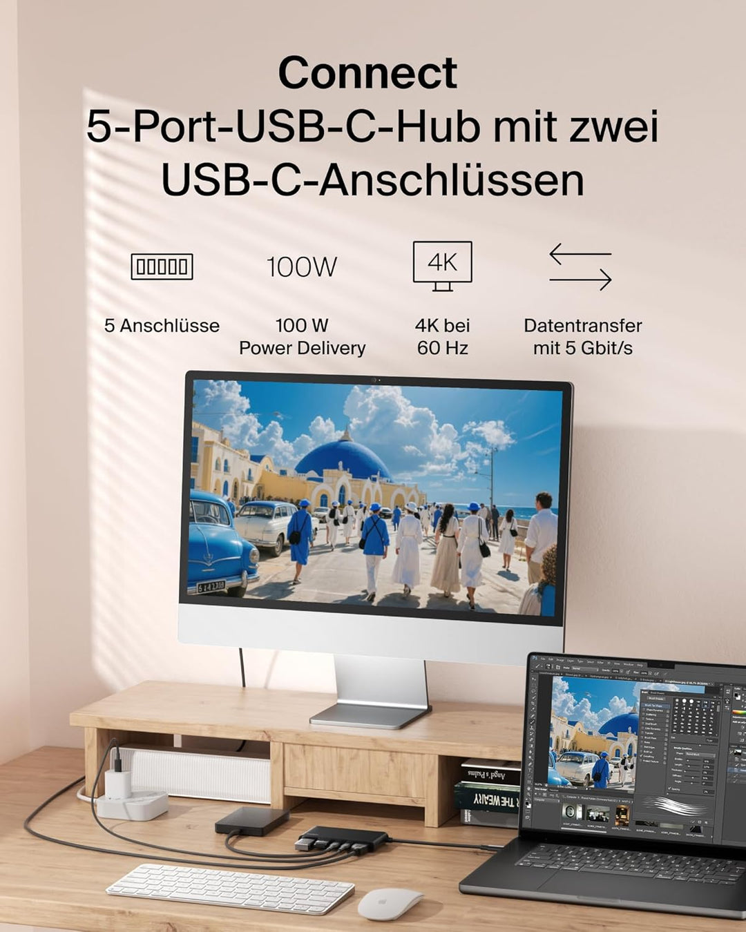 Belkin USB C Hub, 5-in-1 Docking Station, HDMI, 4K bei 60 Hz, 100 W Power Delivery, 5 Gbit/s Datentr