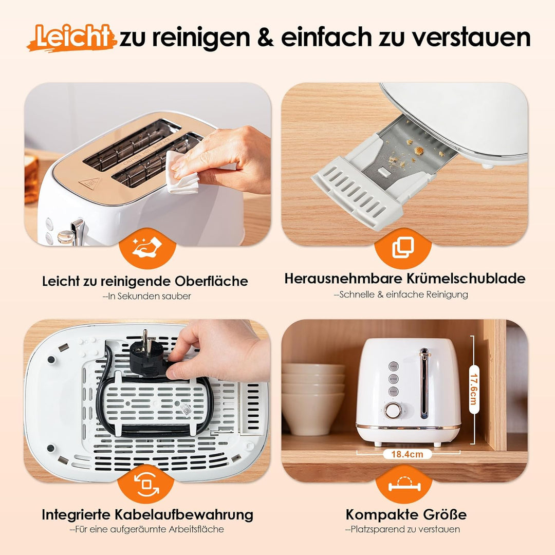 Fab by Kitchen in the box Toaster 2 Scheiben, Retro Toaster aus Edelstahl mit breiten Schlitzen und