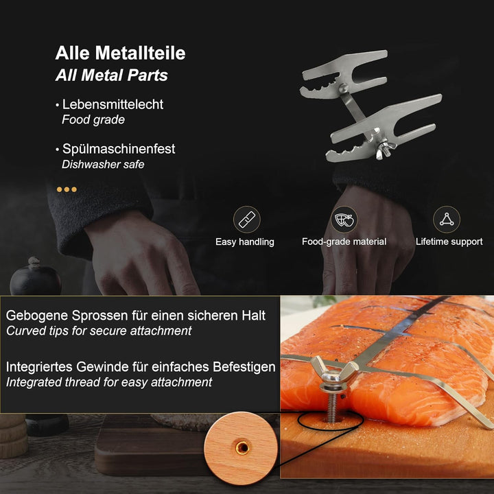 Bargen Flammlachsbrett - Flammlachsbretter mit Edelstahl-Halterung - Premium Grillzubehör für Feuers