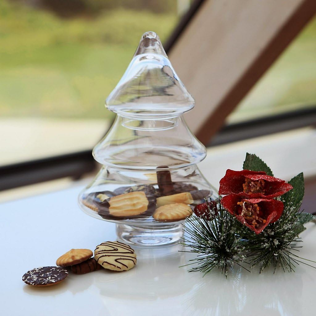 CRISTALICA Bonboniere Tannenbaum Famous 24cm Keksdose Gefäss mit Deckel Vorratsdose Klarglas