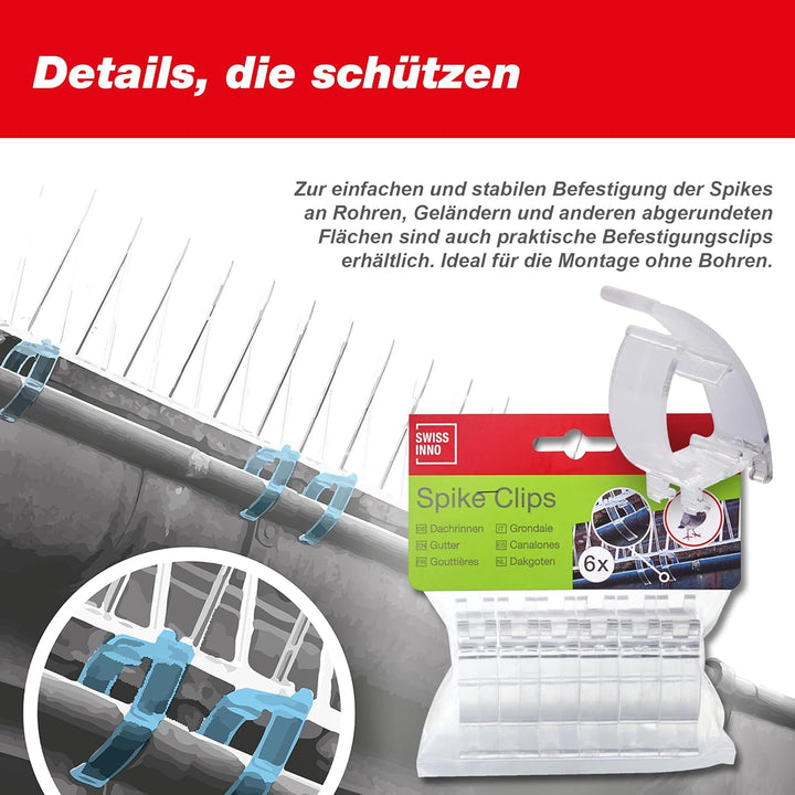SWISSINNO Taubenabwehr-Spikes, Kunststoff, 300 cm inklusiv Silikontube, Gebrauchsfertig, Taubenabweh