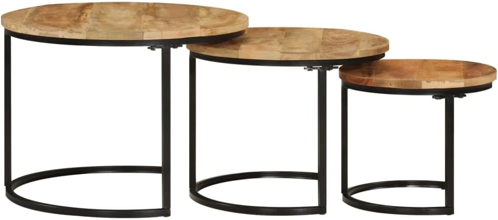 vidaXL Satztisch 3-TLG., Couchtisch Holz-Tischplatte Eisenbein, Beistelltisch für Wohnzimmer, Wohnzi