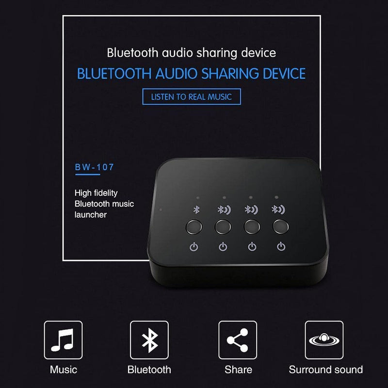 BW-107 Bluetooth Splitter, Audio-Bluetooth-Adapter 1 In 3 Out Bluetooth 4.0-Sender-Empfänger Drahtlo