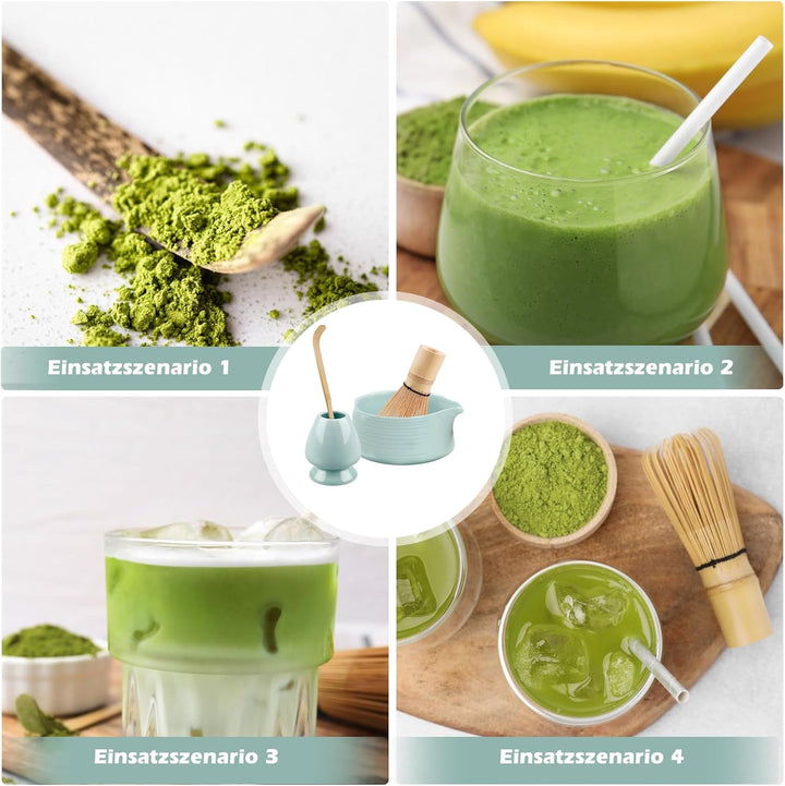 Matcha Tee Set, Matcha Besen Set mit Matcha-Schneebesen, Besenhalter, Matcha Schale aus Keramik, Tee