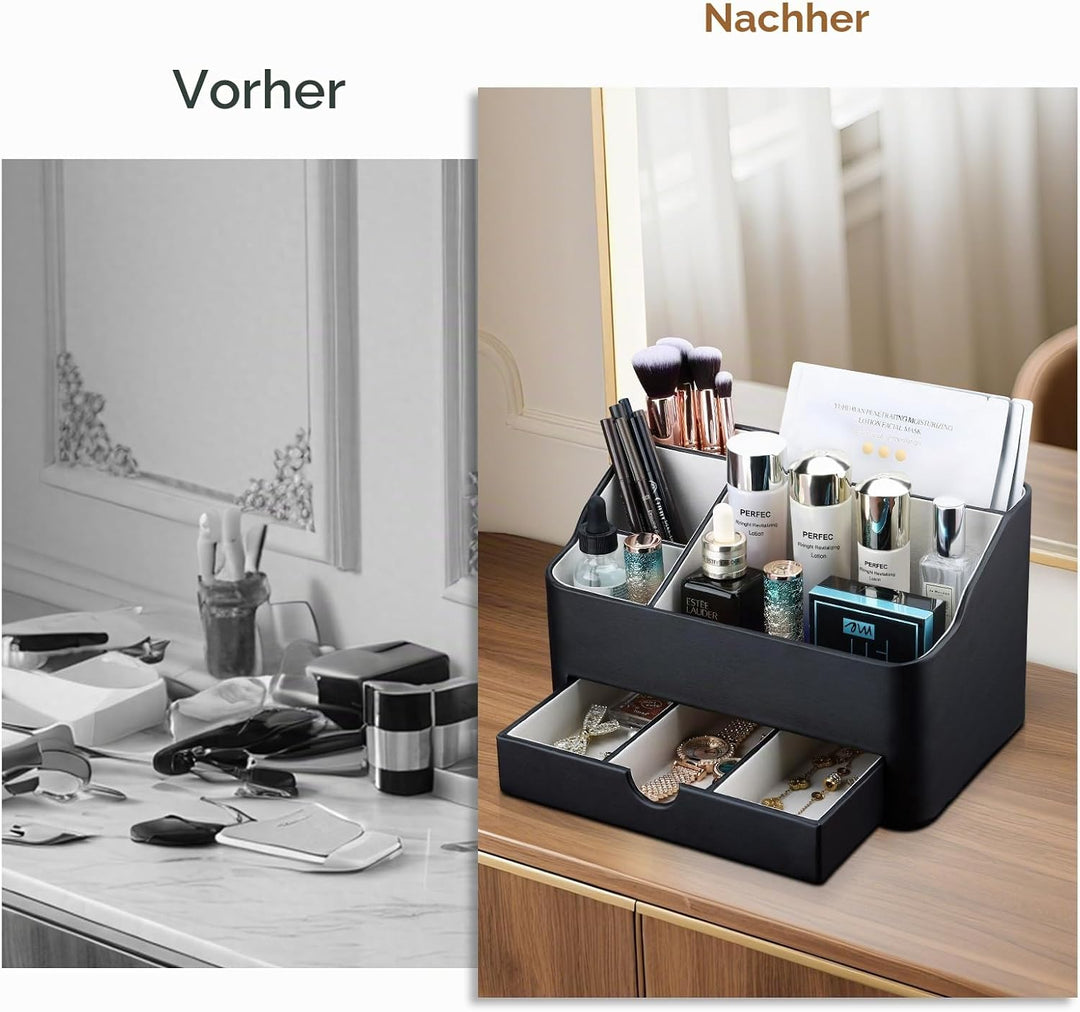 KINGFOM Make Up Kosmetik Organizer, PU Leather Schmink Organizer mit Schublade Skincare Organizer fü
