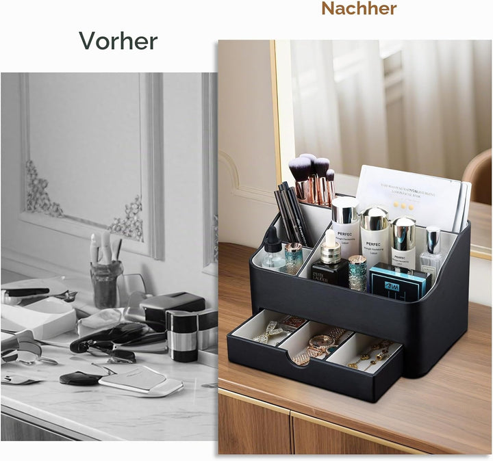 KINGFOM Make Up Kosmetik Organizer, PU Leather Schmink Organizer mit Schublade Skincare Organizer fü