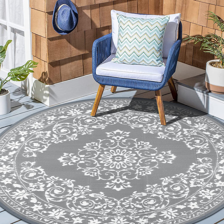 Enyhom Outdoor Teppich Rund 180 cm, Wetterfest Wendbarer Bodenmatte Kunststoff Terrassenteppich Auss