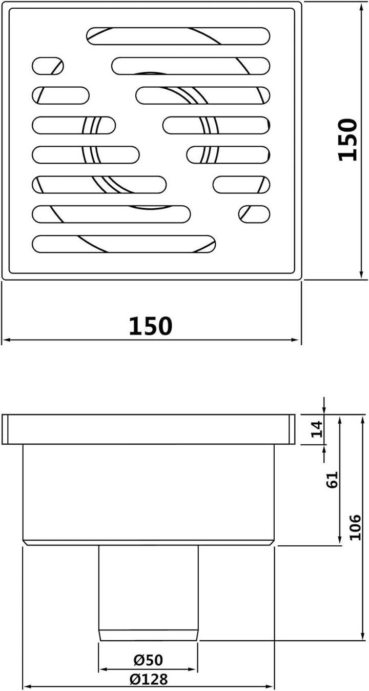 Unterseite Auslauf Edelstahlgitter 150x150mm Fussboden Boden Abflussrinnenfalle