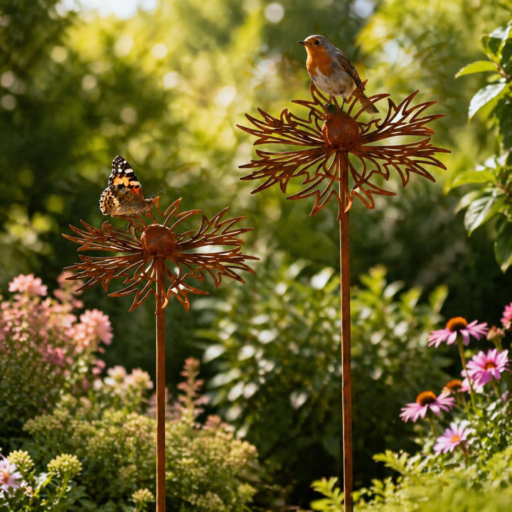 Gartendeko 2er Set Rost Deko für Garten Cortenstahl Gartenstecker Metall Blume Mohn Teleopea Rostige