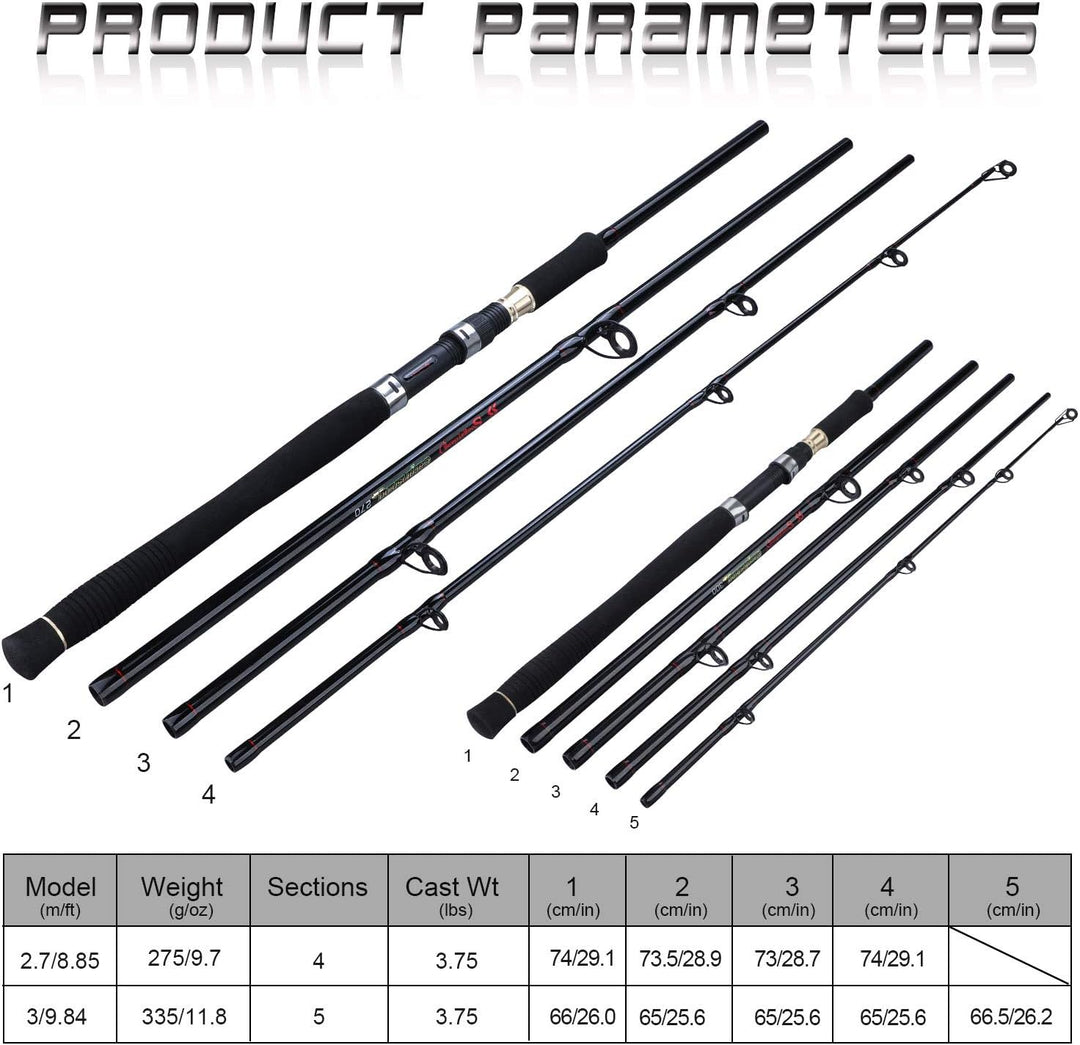 Sougayilang Angelrute für Karpfen, Angelrute aus Kohlefaser, super hart, 4/5 Abschnitte, tragbare An
