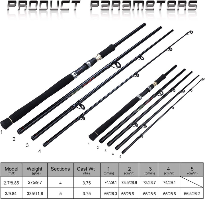 Sougayilang Angelrute für Karpfen, Angelrute aus Kohlefaser, super hart, 4/5 Abschnitte, tragbare An