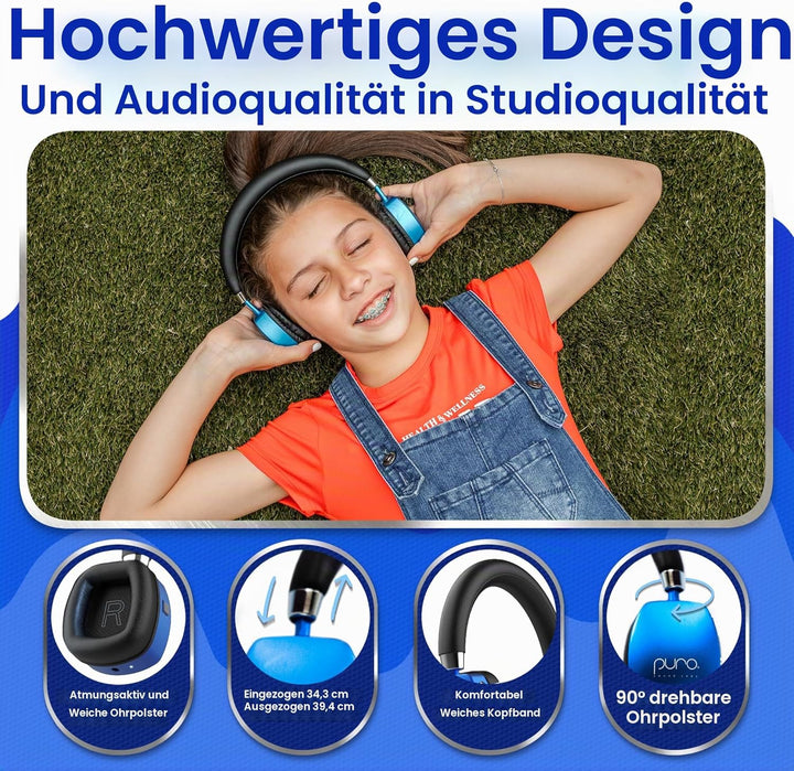 Puro Sound Labs PuroQuiet Plus Lautstärkebegrenzte On-Ear Active Noise Cancelling Bluetooth Kopfhöre