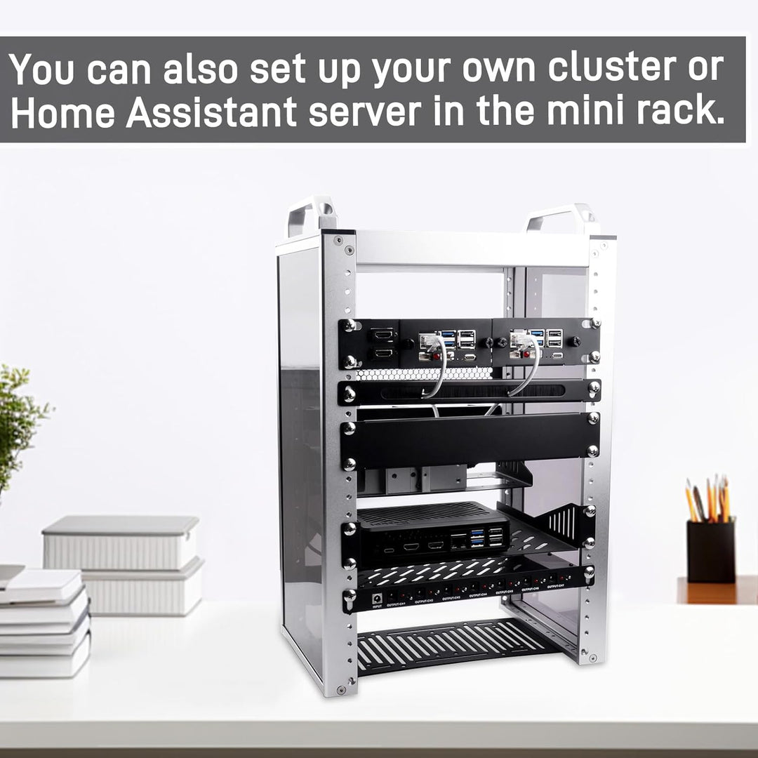 GeeekPi 10 Zoll 1U Rack-Halterung für Raspberry Pi 5, mit 2PCS PCIe auf M.2 NVMe SSD Adaptern, hält