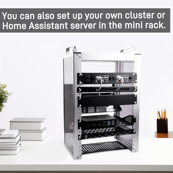 GeeekPi 10 Zoll 1U Rack-Halterung für Raspberry Pi 5, mit 2PCS PCIe auf M.2 NVMe SSD Adaptern, hält