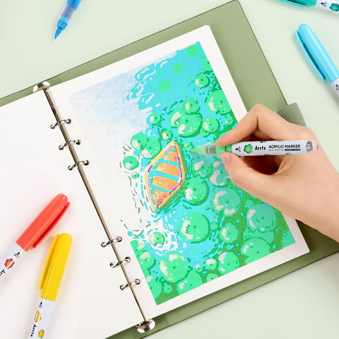 Arrtx Acrylmalstifte für Steinmalerei, 36 Farben Acrylstift Pinsel Spitze, Acryl-Marker, wasserfeste