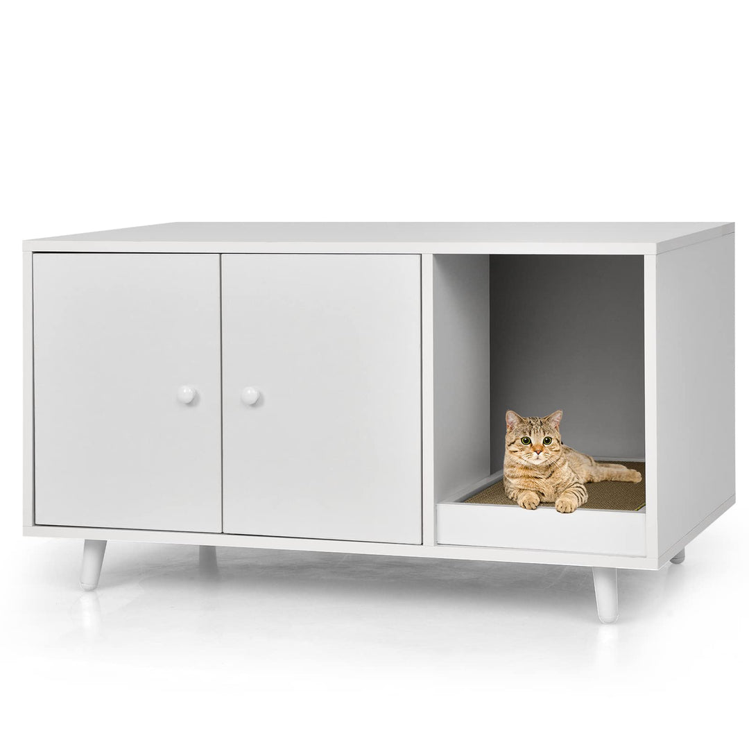 COSTWAY Katzenschrank für Katzentoilette, 2 in 1 Beistelltisch Katzenhaus, Katzenklo Schrank mit Kra