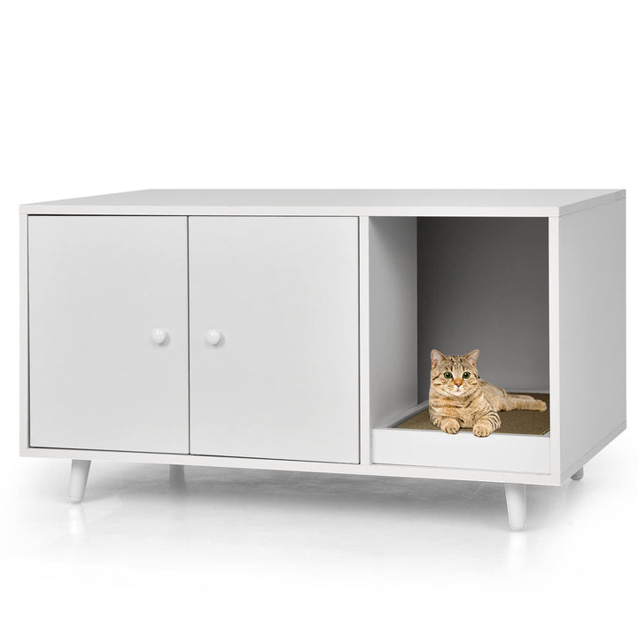 COSTWAY Katzenschrank für Katzentoilette, 2 in 1 Beistelltisch Katzenhaus, Katzenklo Schrank mit Kra