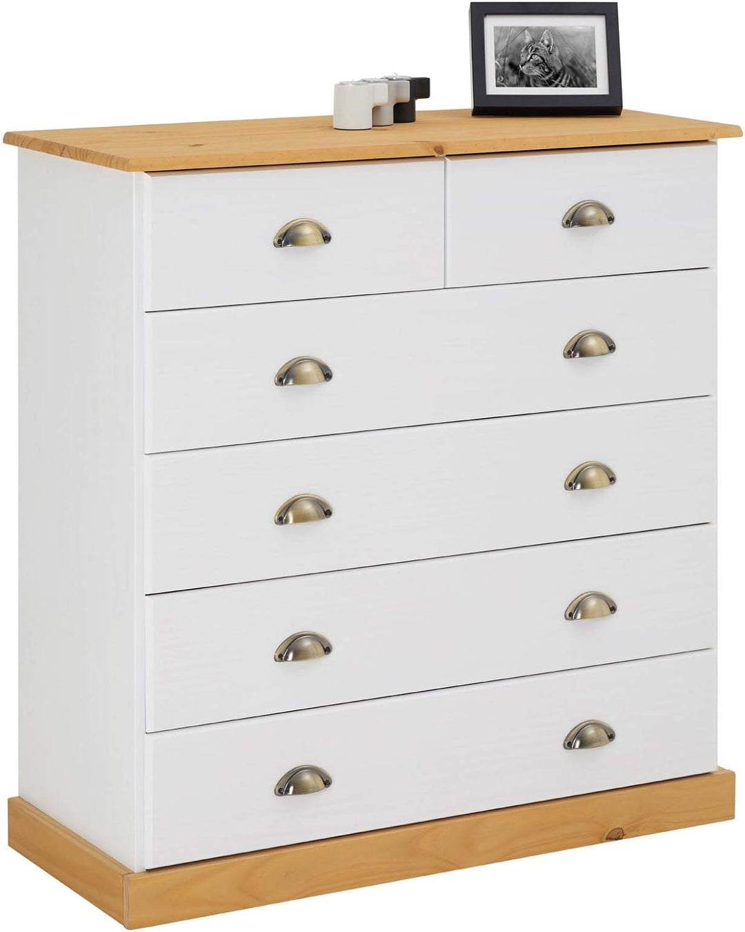 IDIMEX Schubladenschrank Paris aus Kiefer massiv in weiss/braun, Kommode mit Muschelgriffe, Apotheke
